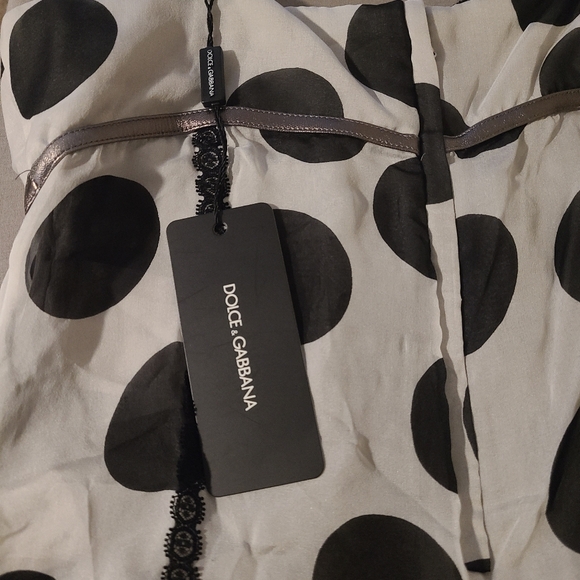 Dolce&Gabbana Silver And Black Silk Blend Camisole With Metallic Lambskin Trim - Picture 6 of 10